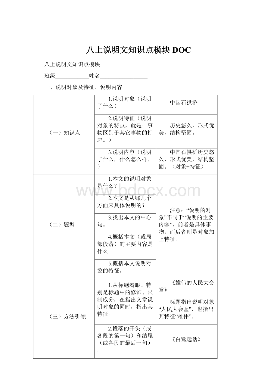 八上说明文知识点模块DOC.docx_第1页