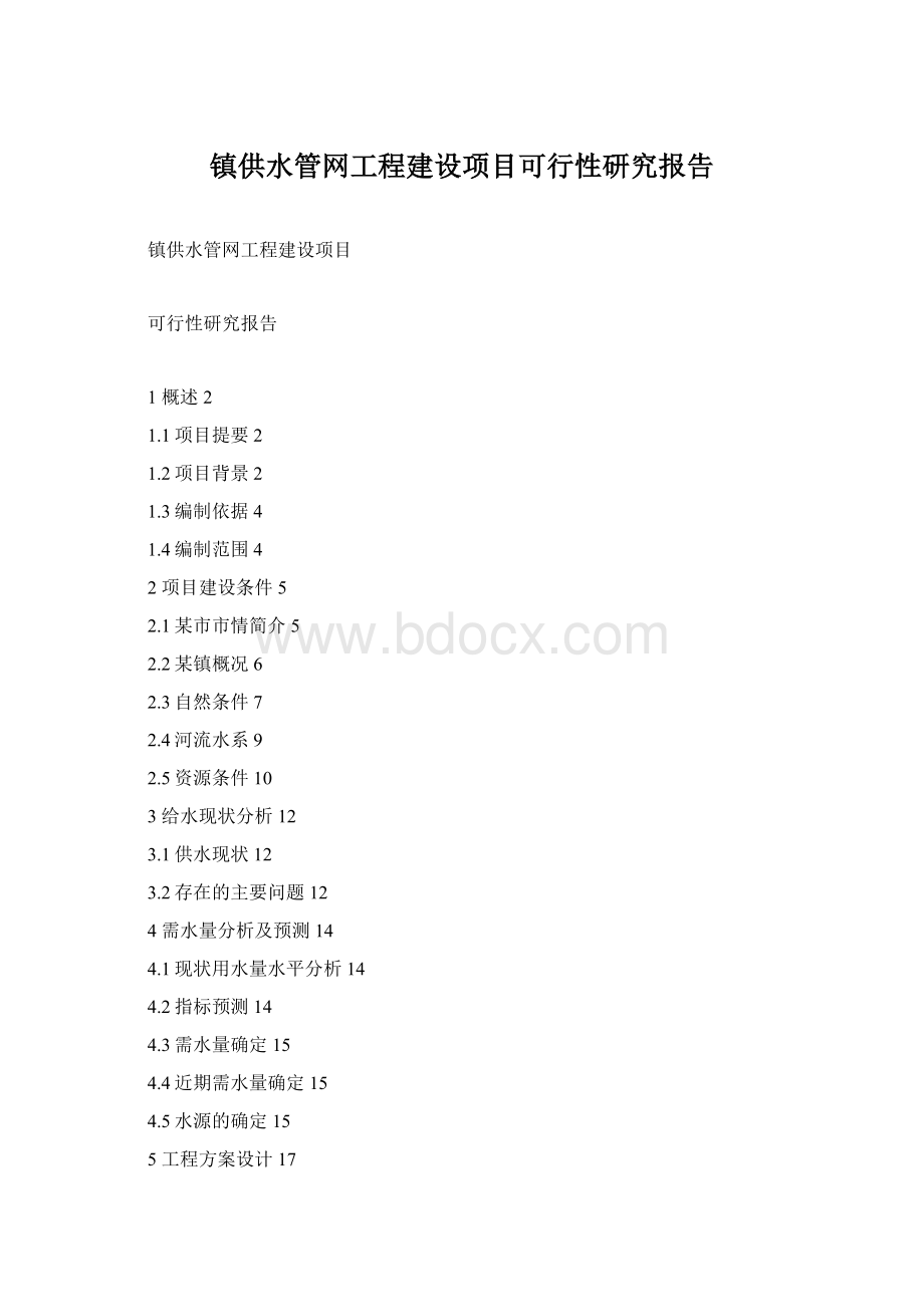 镇供水管网工程建设项目可行性研究报告文档格式.docx_第1页