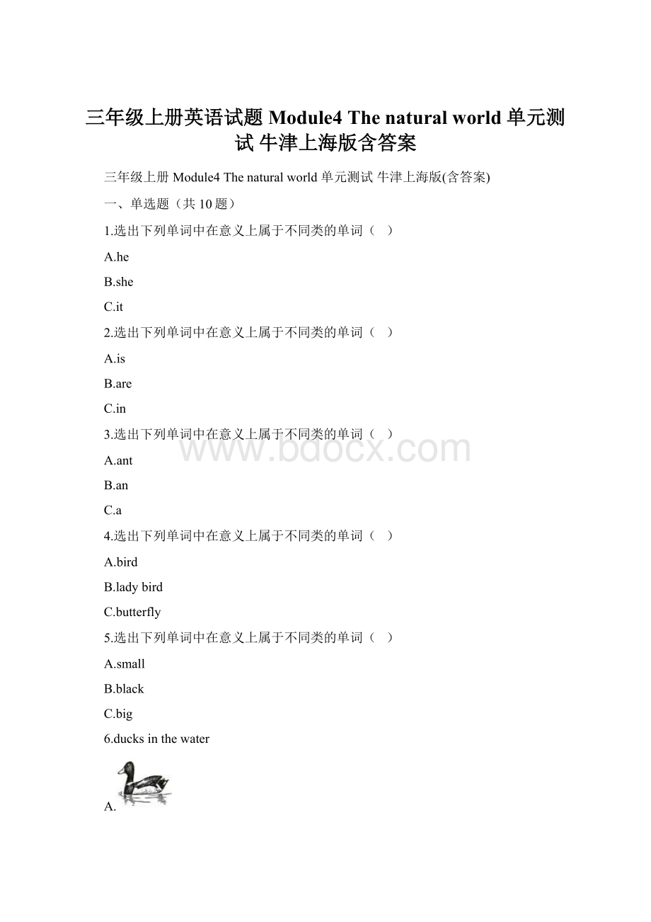 三年级上册英语试题Module4 The natural world 单元测试 牛津上海版含答案.docx_第1页