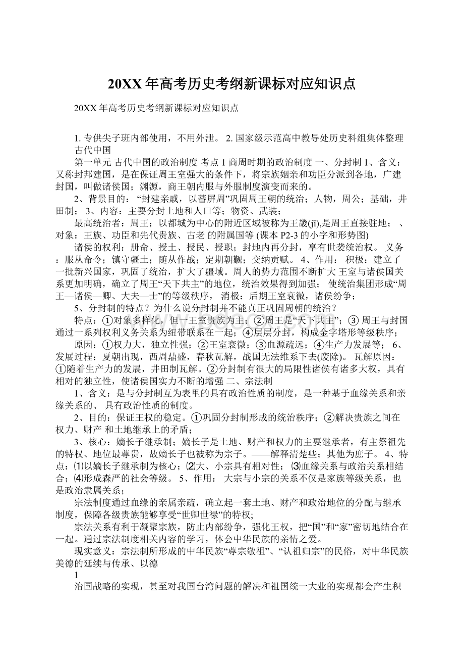 20XX年高考历史考纲新课标对应知识点.docx