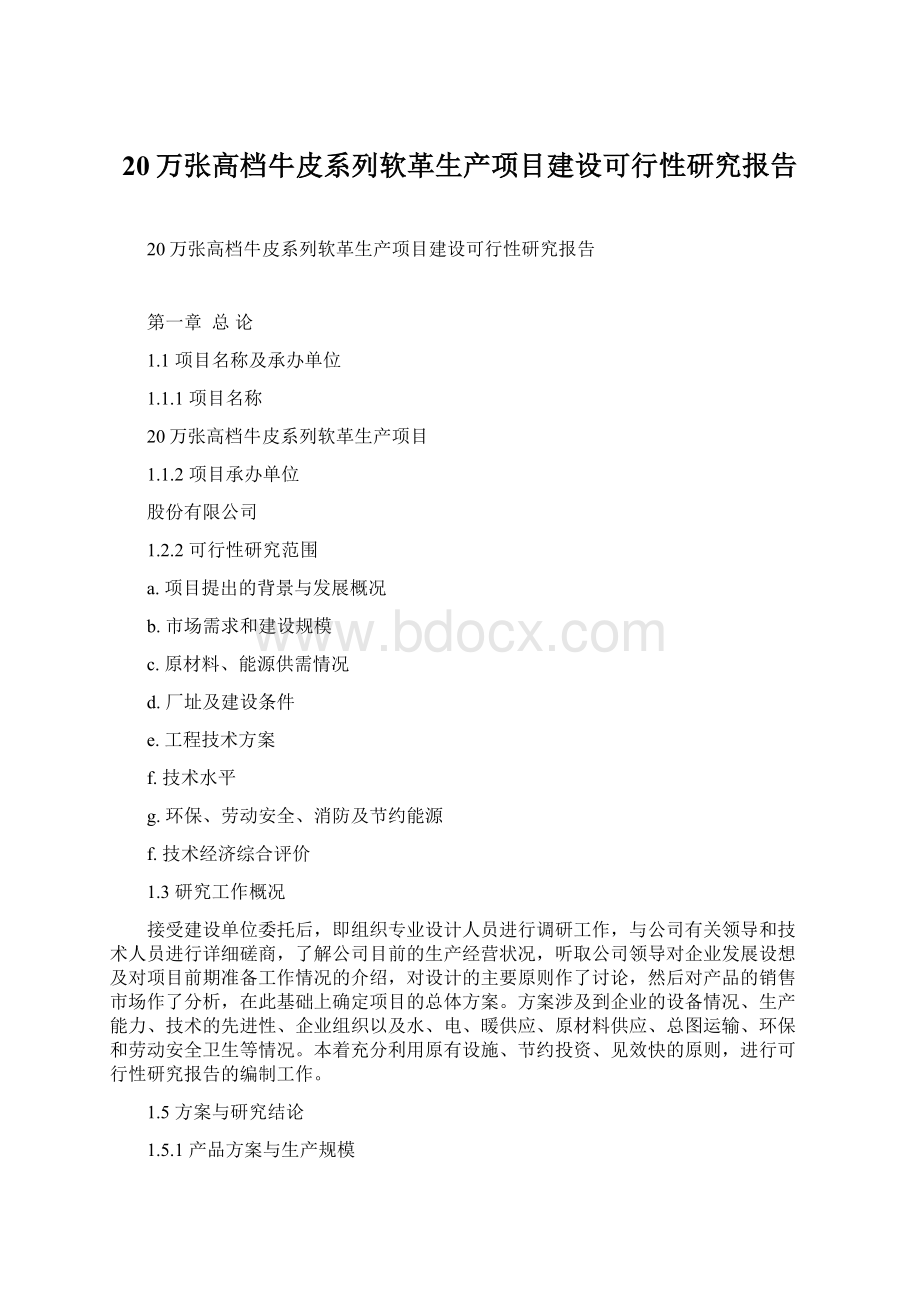 20万张高档牛皮系列软革生产项目建设可行性研究报告.docx_第1页