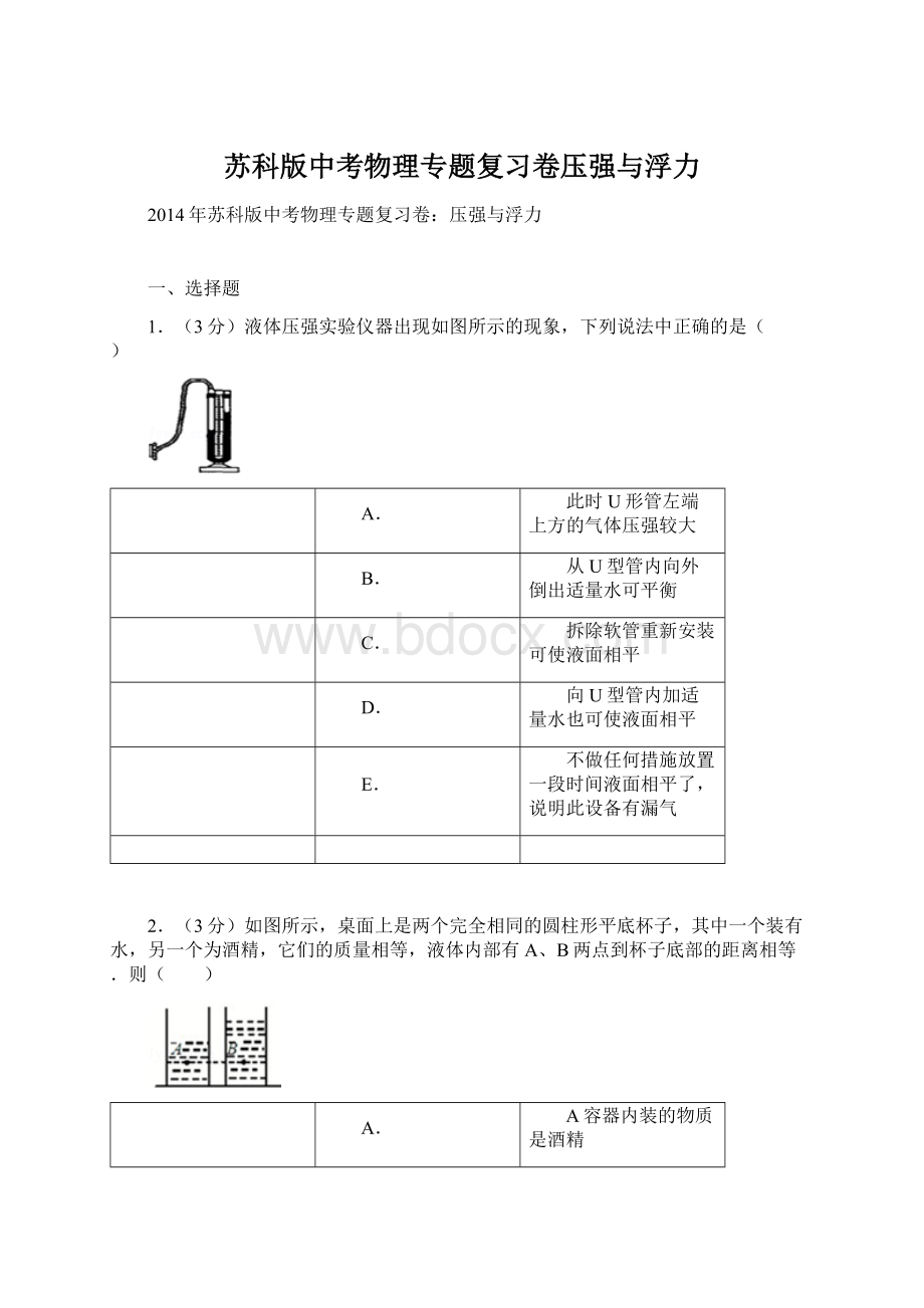 苏科版中考物理专题复习卷压强与浮力.docx