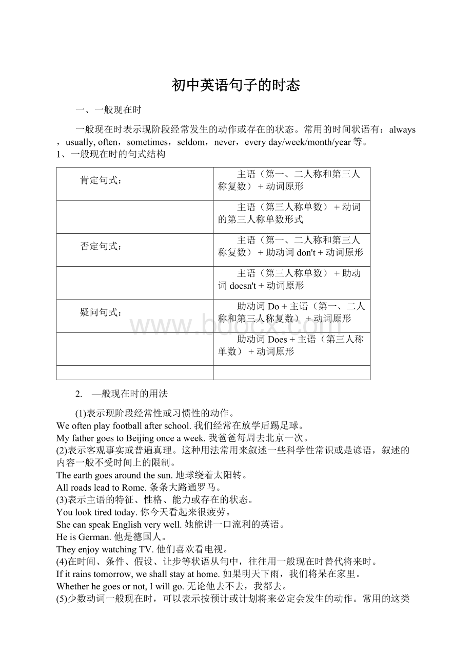 初中英语句子的时态.docx