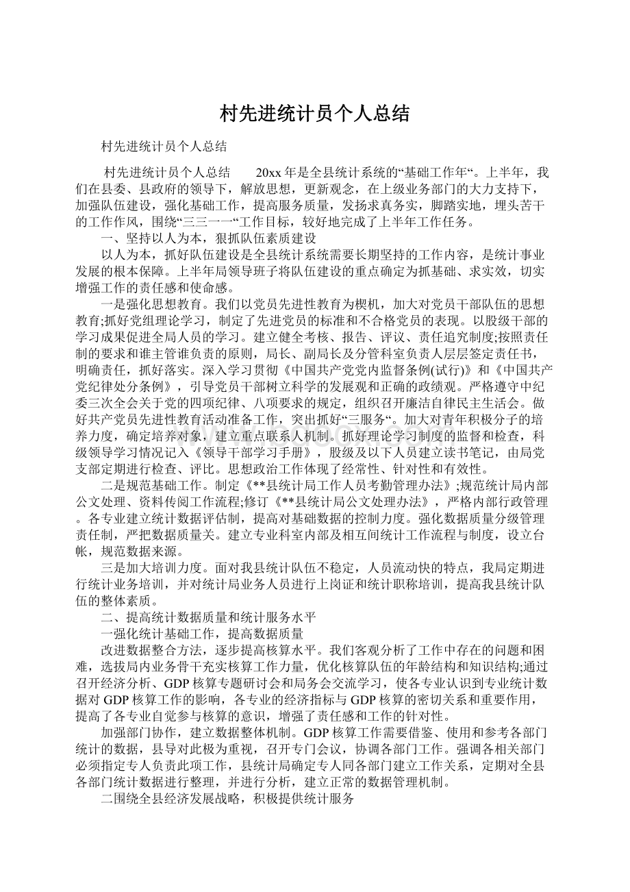 村先进统计员个人总结.docx