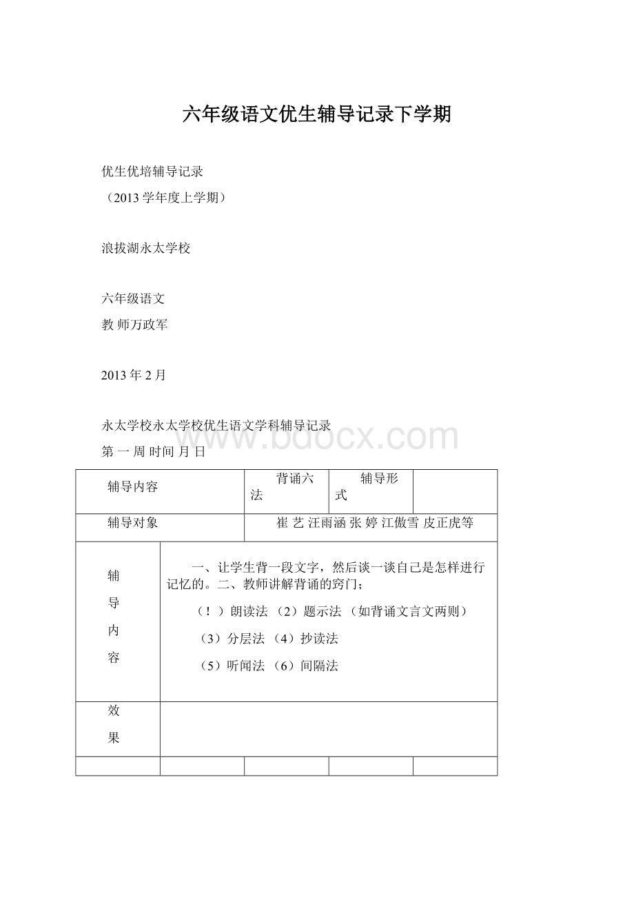 六年级语文优生辅导记录下学期.docx_第1页