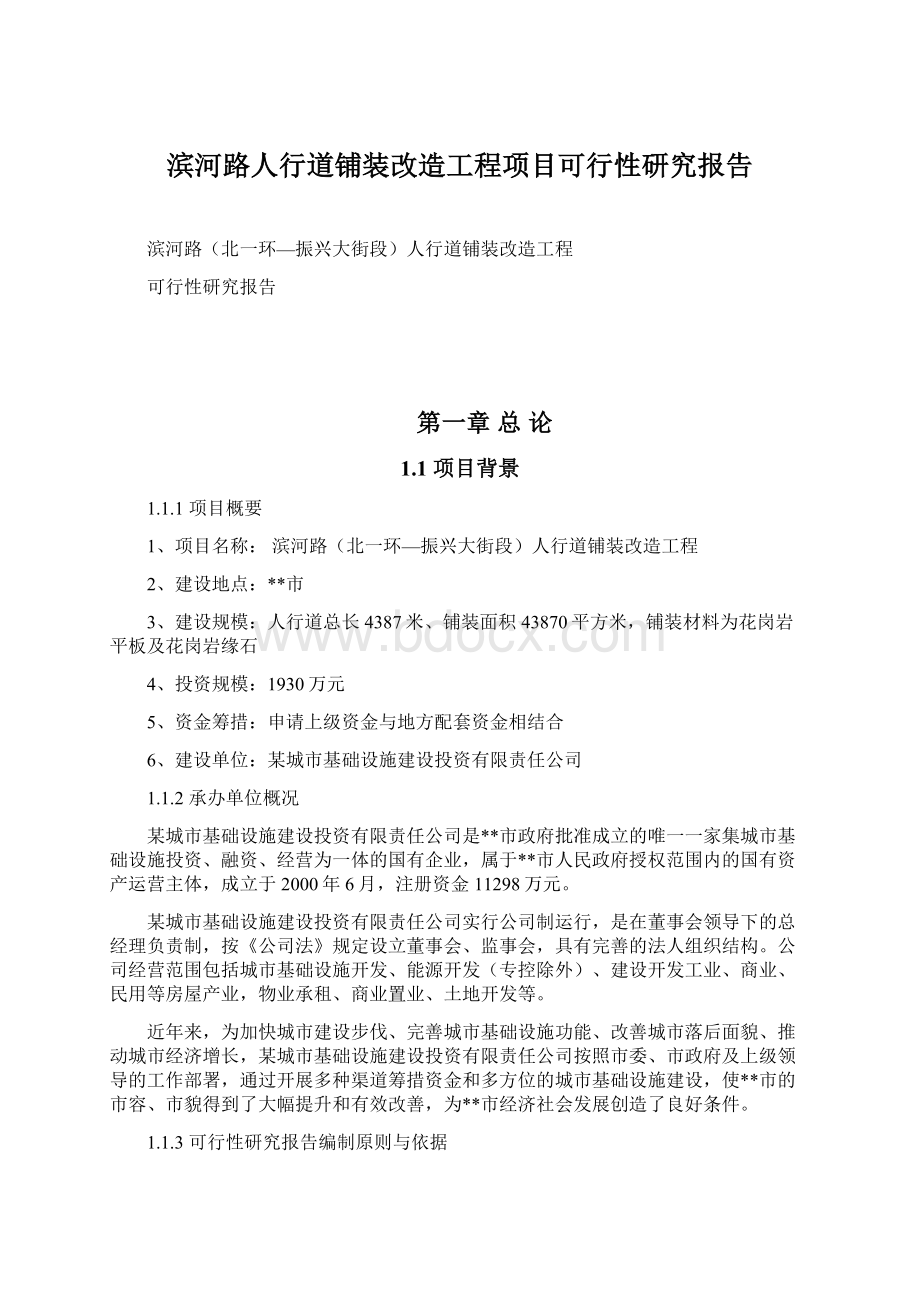 滨河路人行道铺装改造工程项目可行性研究报告Word格式文档下载.docx