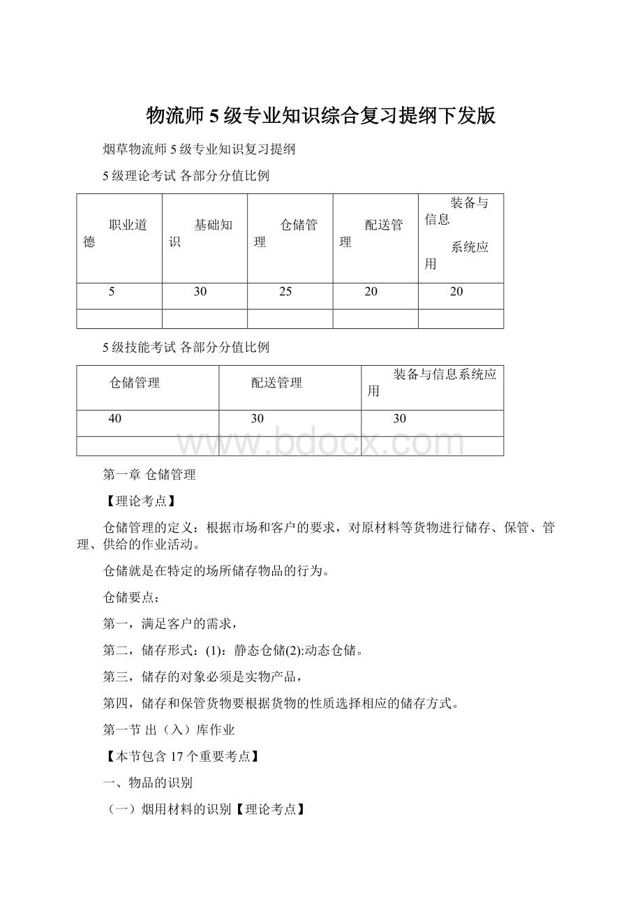 物流师5级专业知识综合复习提纲下发版.docx