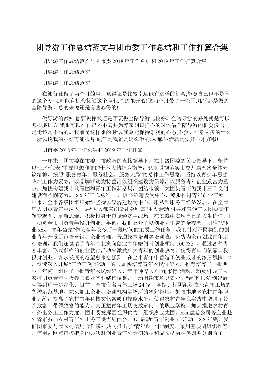 团导游工作总结范文与团市委工作总结和工作打算合集.docx