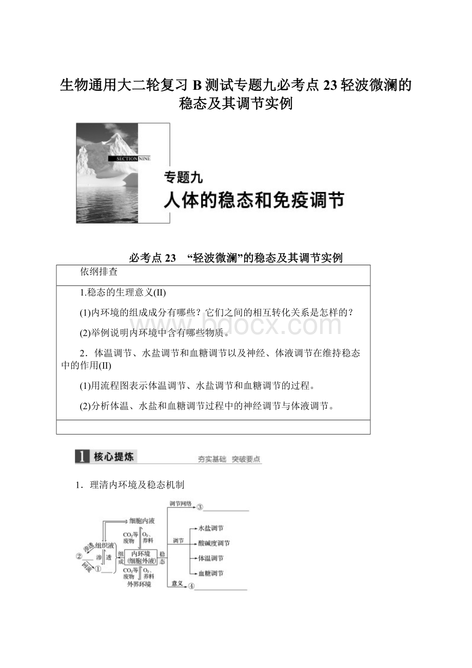 生物通用大二轮复习B测试专题九必考点23轻波微澜的稳态及其调节实例.docx_第1页