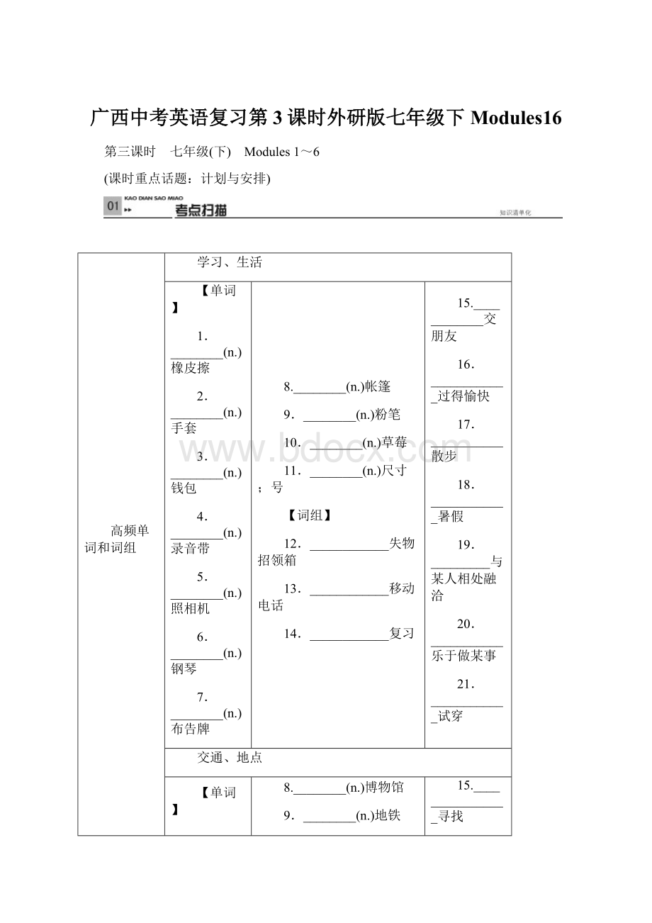 广西中考英语复习第3课时外研版七年级下Modules16Word格式.docx