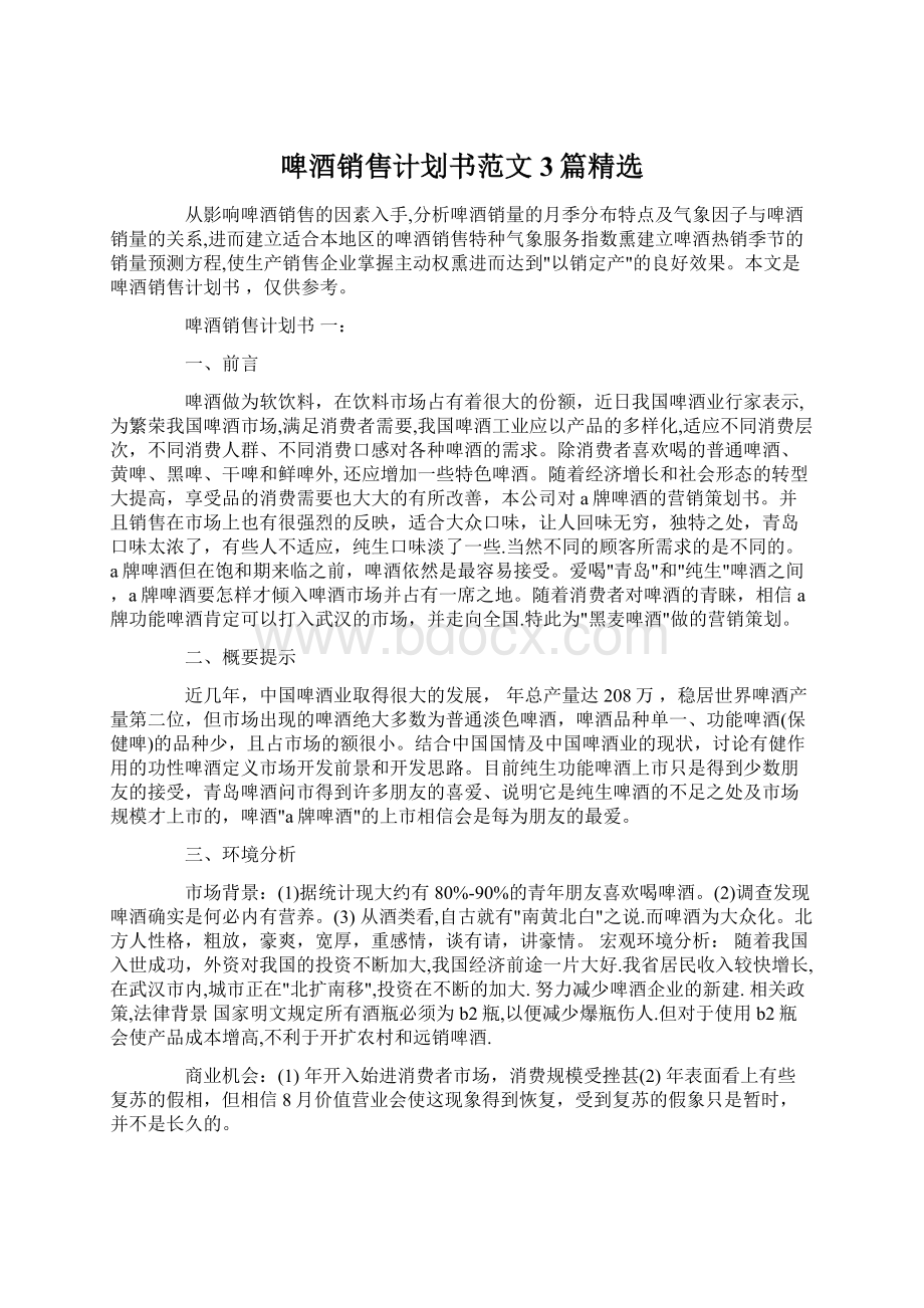 啤酒销售计划书范文3篇精选文档格式.docx