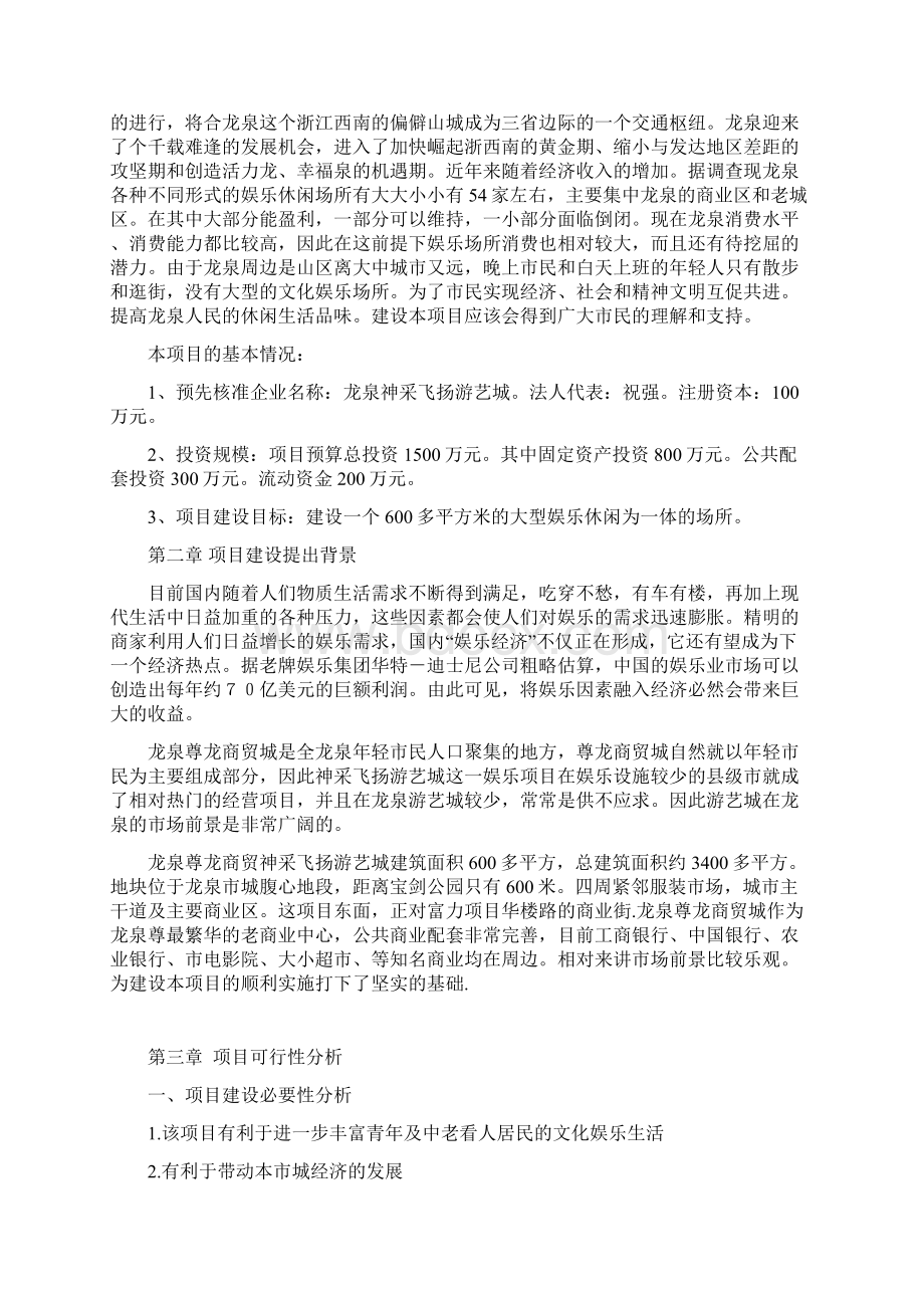 龙泉神采飞扬游艺城项目可行性研究报告Word格式文档下载.docx_第2页