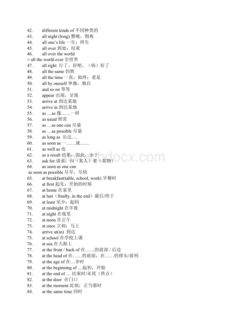 初中英语常用短语Word格式文档下载.docx_第2页