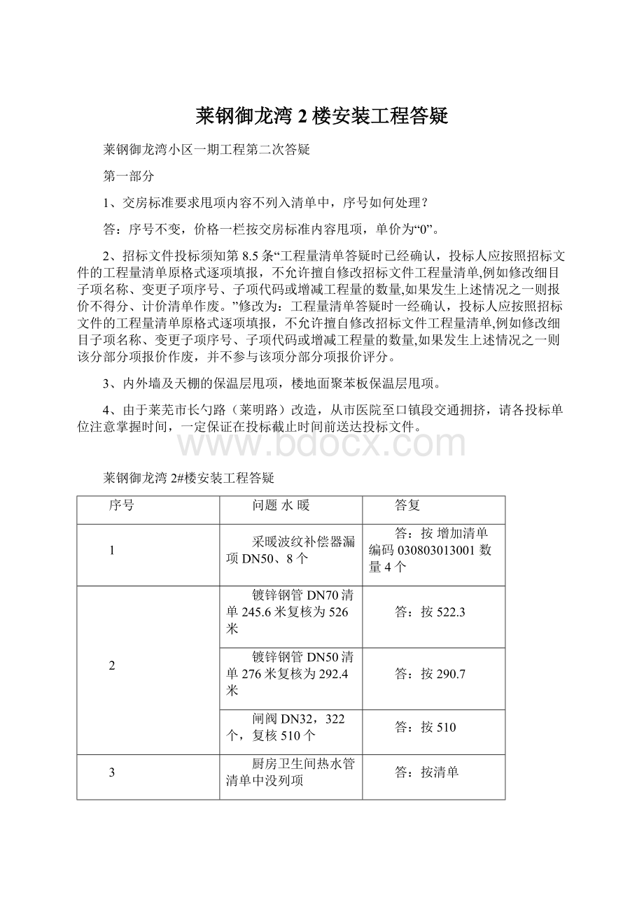 莱钢御龙湾2楼安装工程答疑.docx