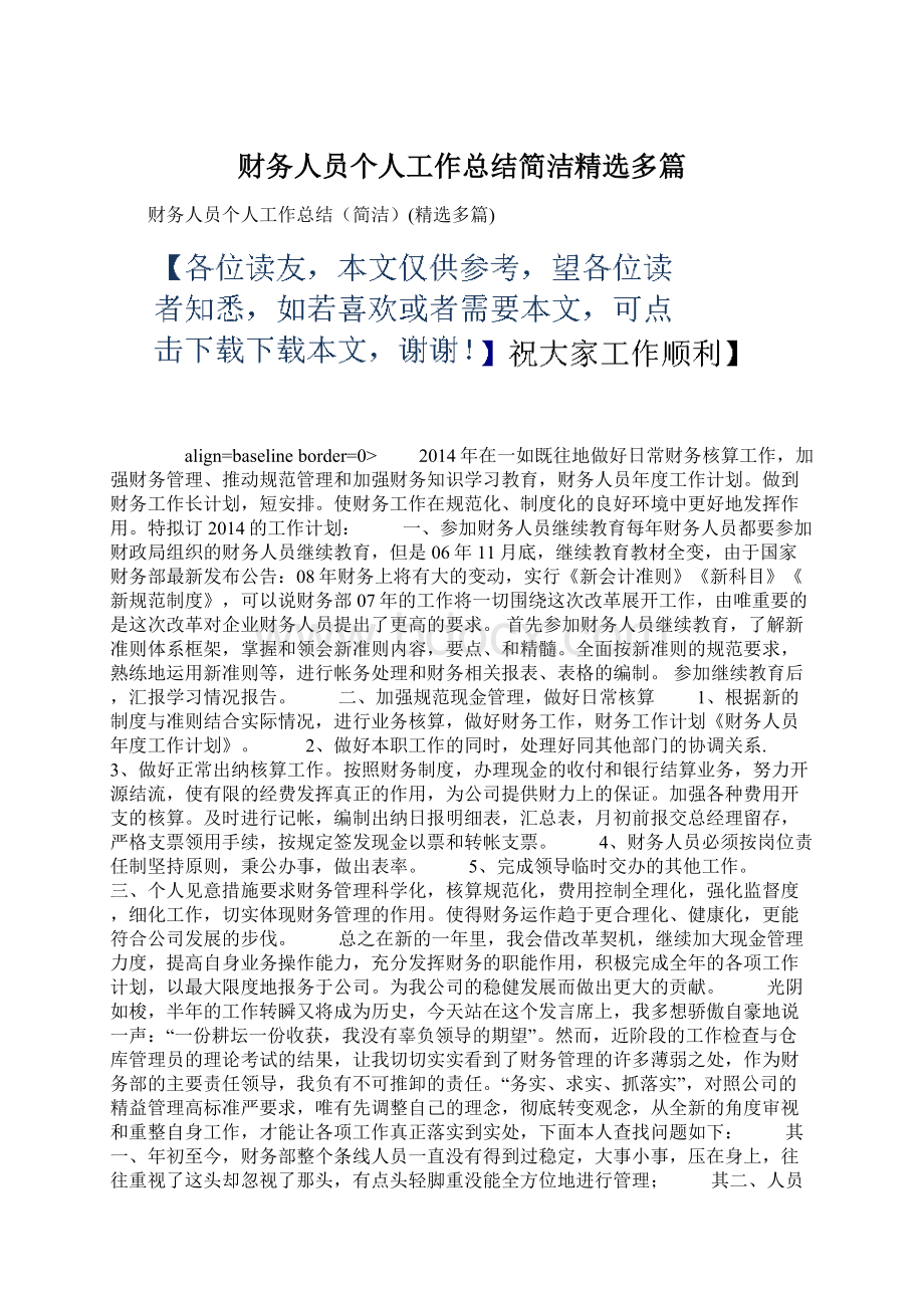 财务人员个人工作总结简洁精选多篇.docx_第1页