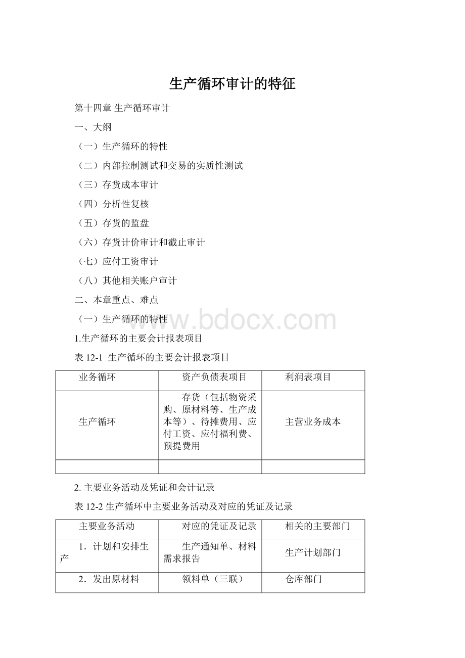 生产循环审计的特征Word下载.docx_第1页