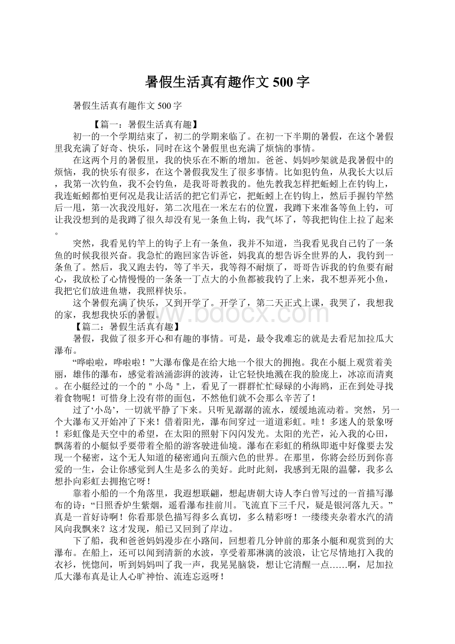 暑假生活真有趣作文500字Word格式文档下载.docx_第1页