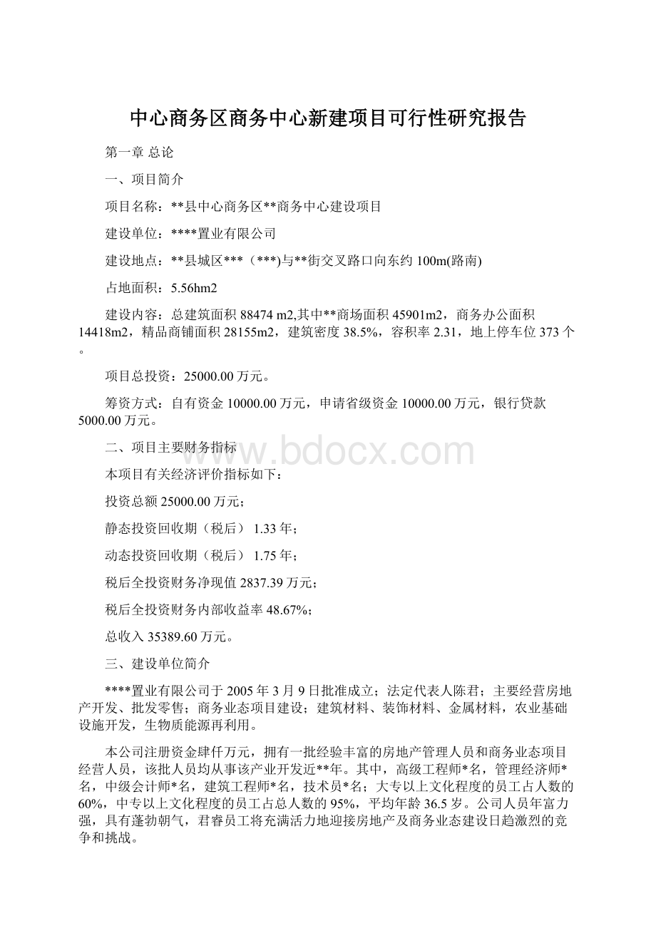 中心商务区商务中心新建项目可行性研究报告.docx