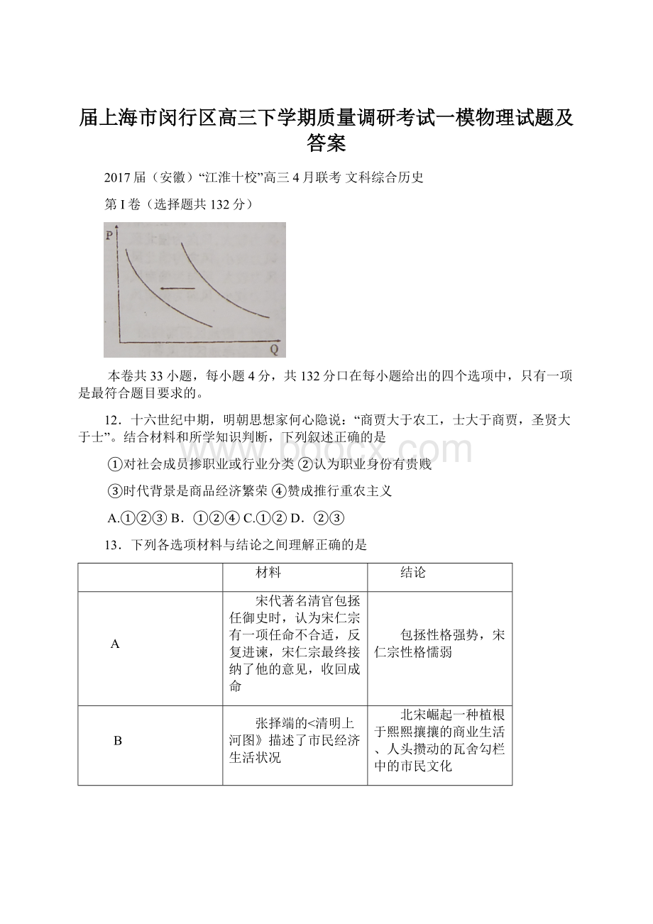 届上海市闵行区高三下学期质量调研考试一模物理试题及答案.docx