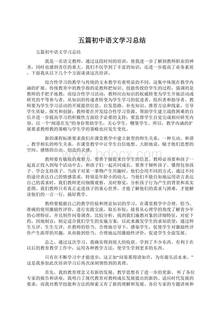 五篇初中语文学习总结文档格式.docx_第1页