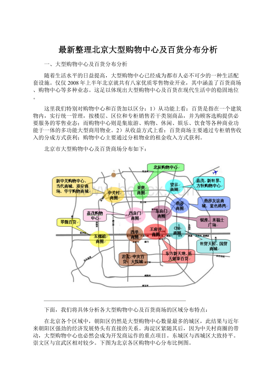 最新整理北京大型购物中心及百货分布分析.docx
