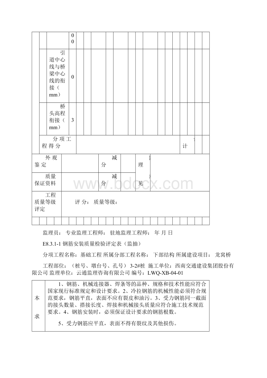 8桥梁工程质量检验评定表监理全解Word下载.docx_第2页