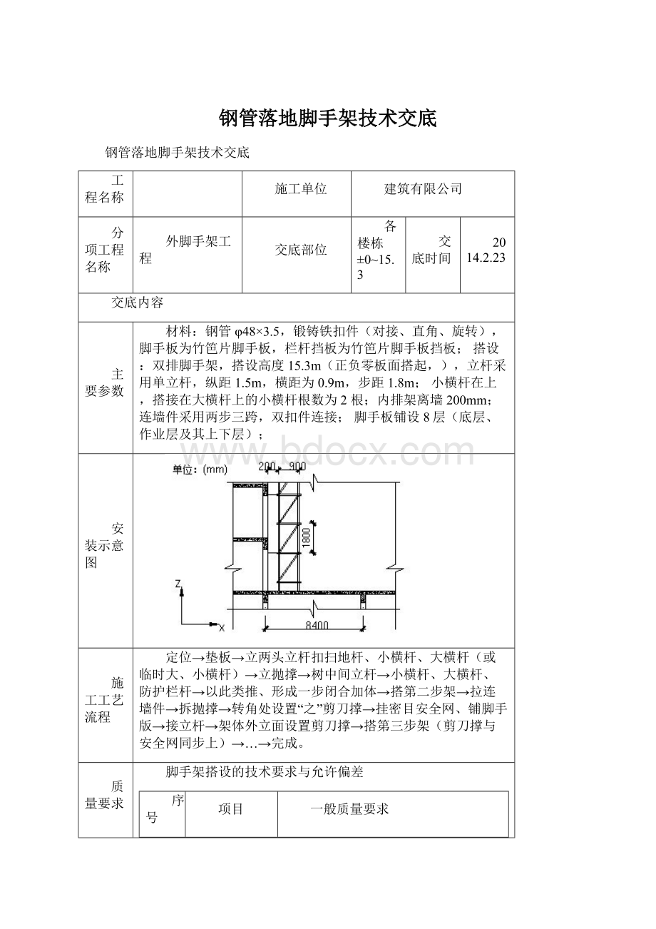 钢管落地脚手架技术交底.docx