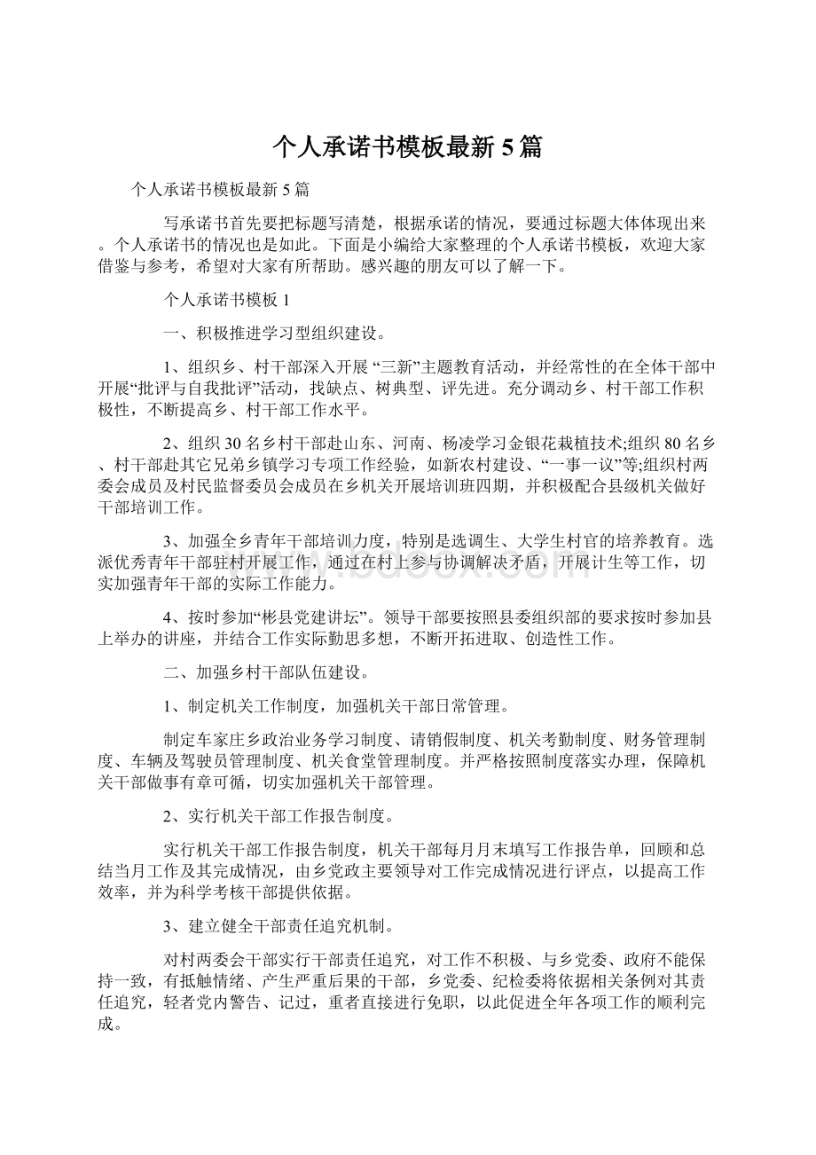 个人承诺书模板最新5篇Word文档格式.docx_第1页