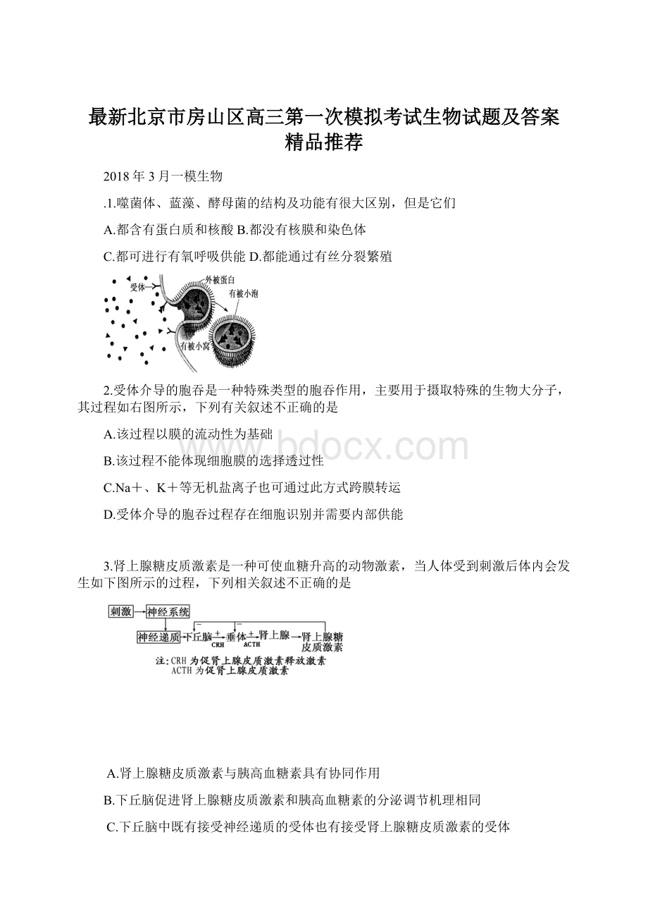 最新北京市房山区高三第一次模拟考试生物试题及答案精品推荐Word文档格式.docx