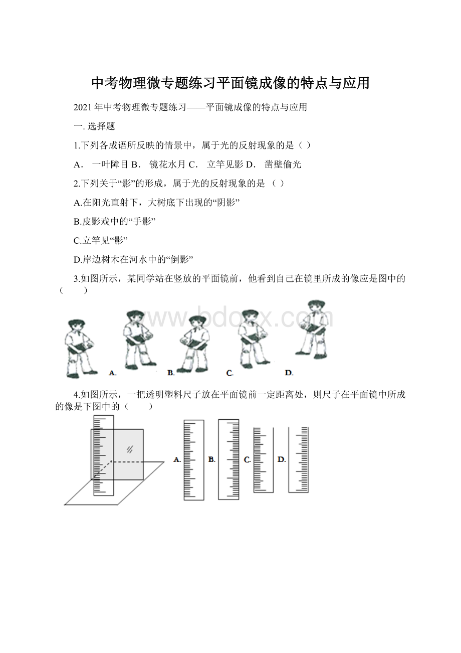 中考物理微专题练习平面镜成像的特点与应用Word格式.docx