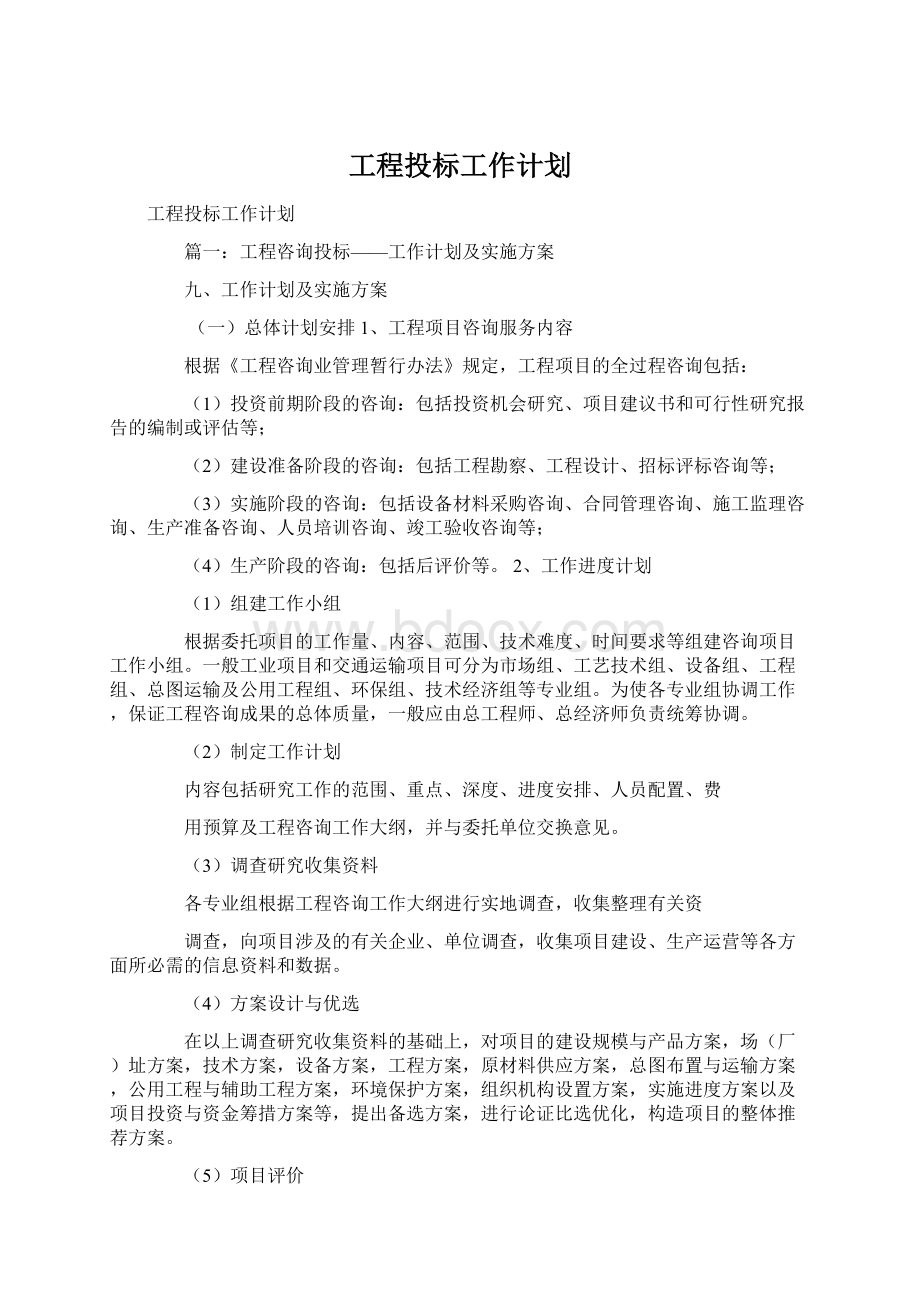 工程投标工作计划Word文档下载推荐.docx_第1页