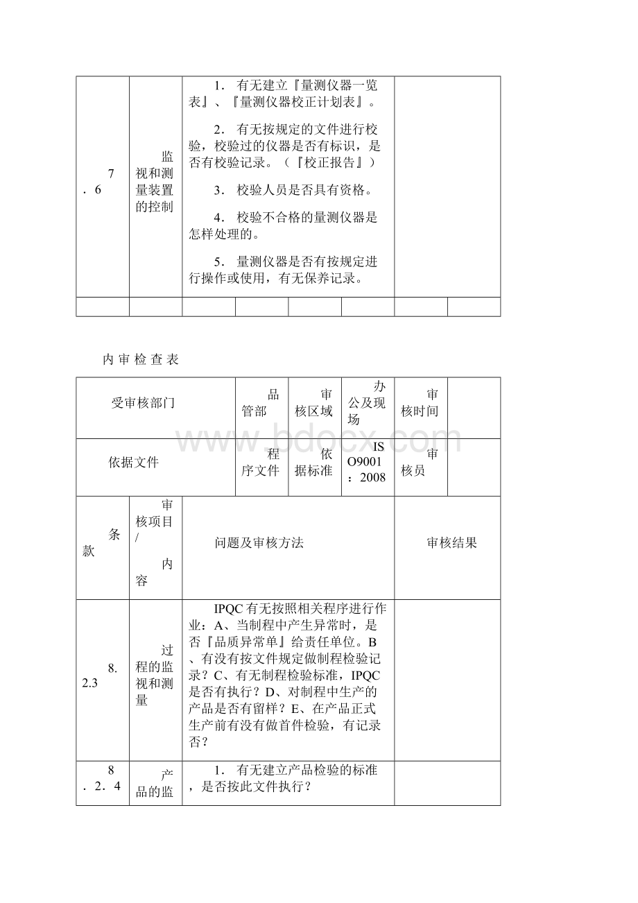 ISO9001内部审核检查表文档格式.docx_第2页