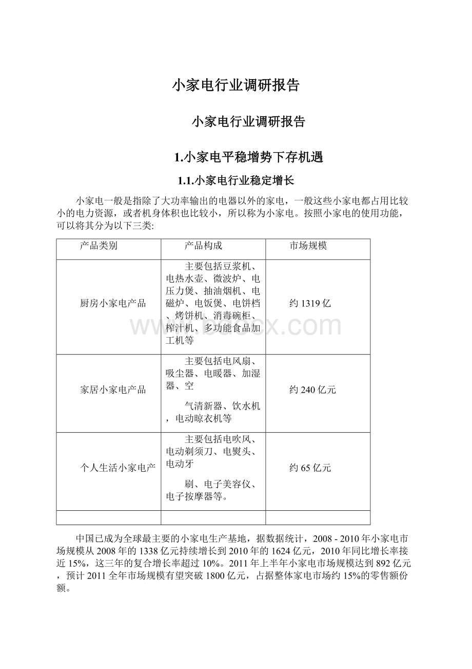 小家电行业调研报告文档格式.docx_第1页