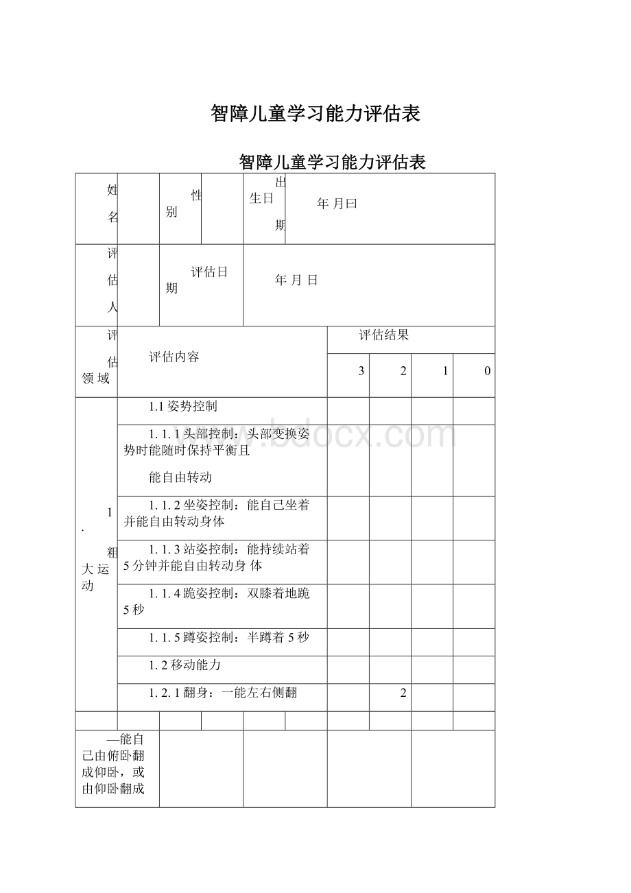 智障儿童学习能力评估表Word文件下载.docx