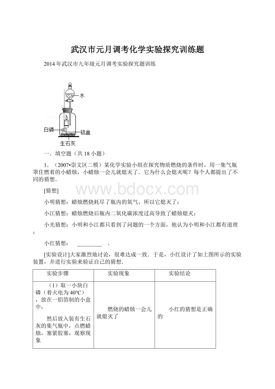 武汉市元月调考化学实验探究训练题Word下载.docx_第1页