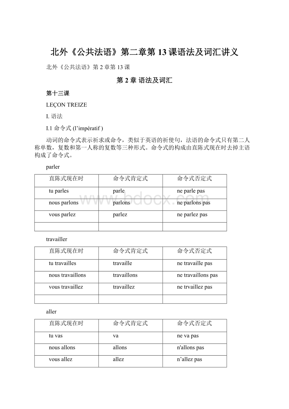 北外《公共法语》第二章第13课语法及词汇讲义Word下载.docx_第1页