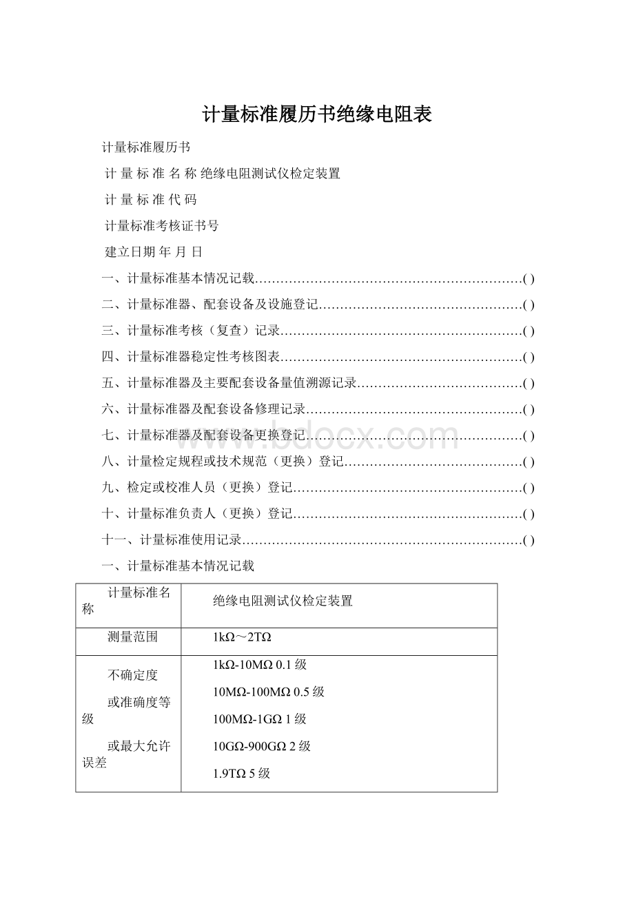 计量标准履历书绝缘电阻表Word文档格式.docx_第1页