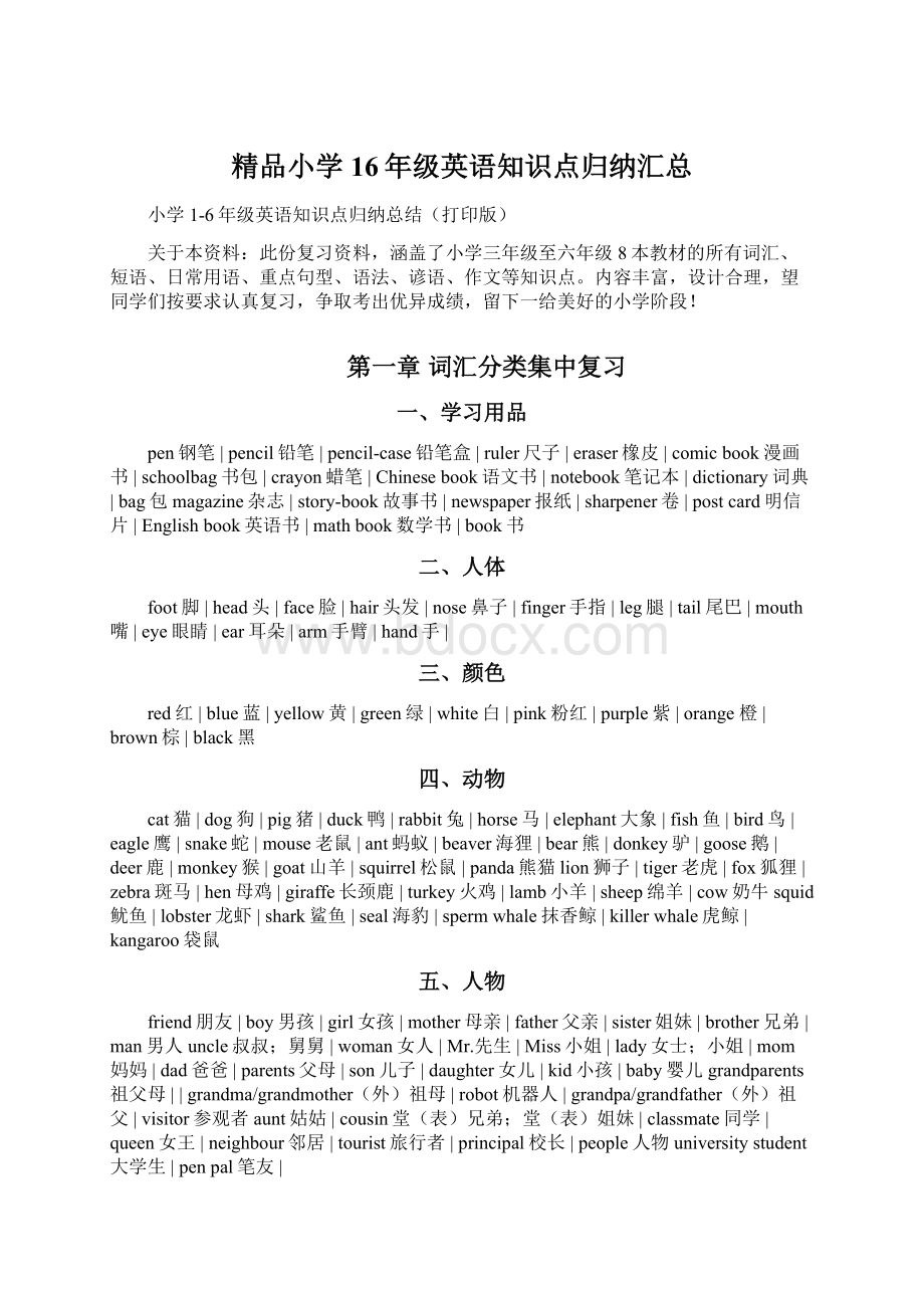 精品小学16年级英语知识点归纳汇总.docx_第1页