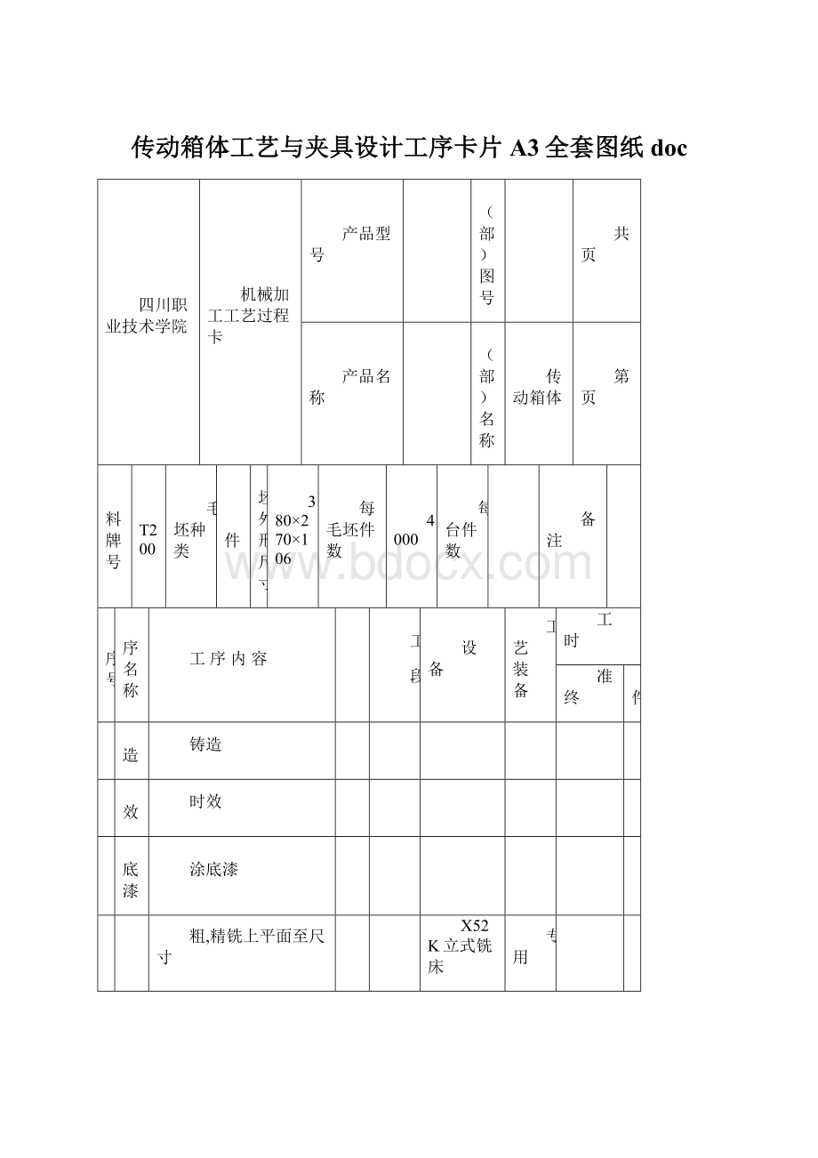 传动箱体工艺与夹具设计工序卡片A3全套图纸doc.docx