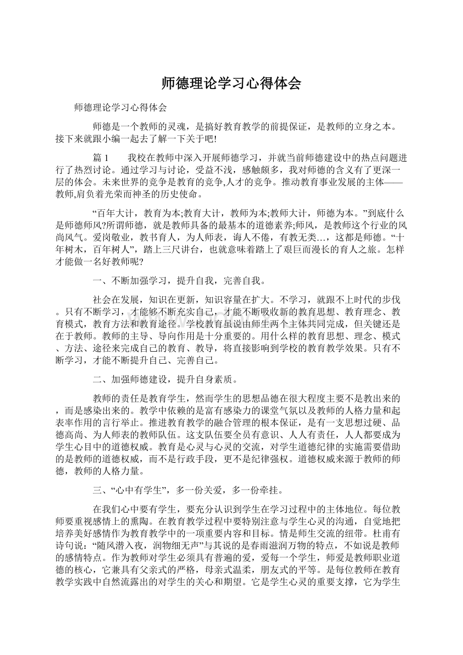 师德理论学习心得体会文档格式.docx