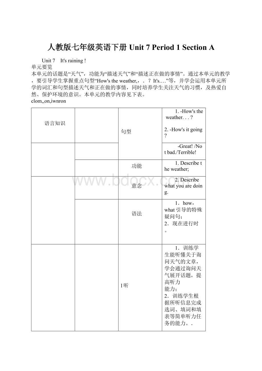 人教版七年级英语下册Unit 7 Period 1 Section A.docx_第1页