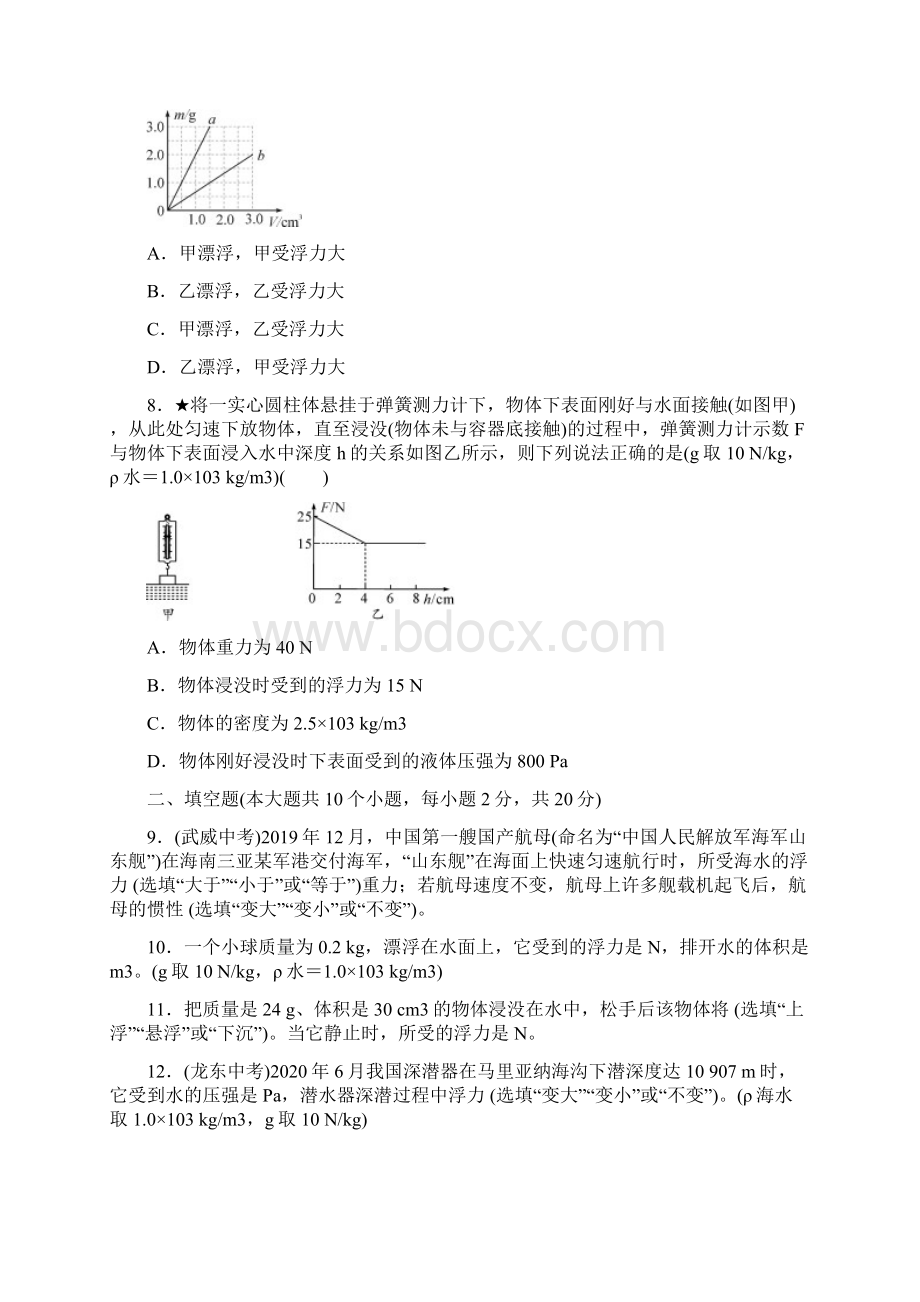 人教版八年级物理下册 第十章 达标检测卷含详细解答.docx_第3页