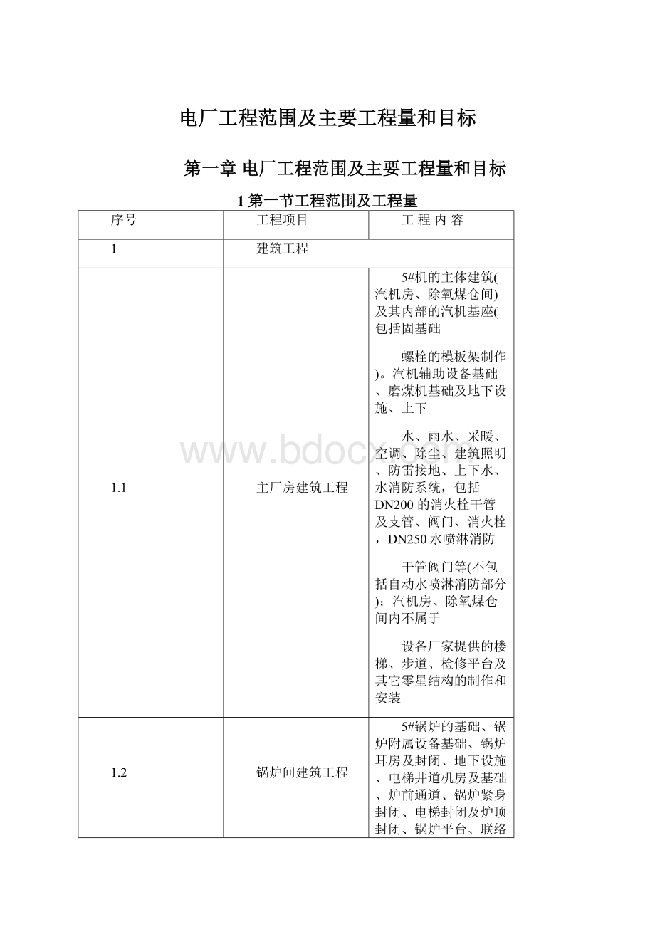 电厂工程范围及主要工程量和目标Word文件下载.docx_第1页