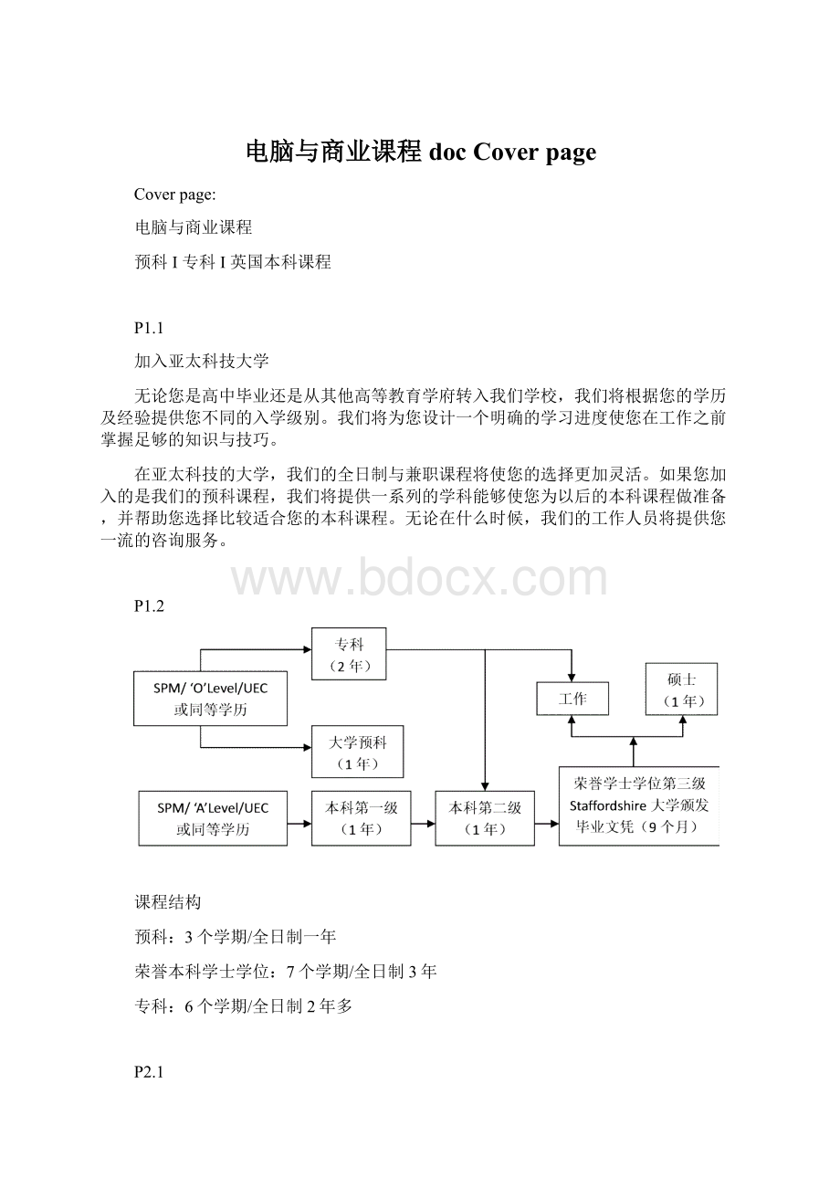 电脑与商业课程docCover pageWord格式文档下载.docx