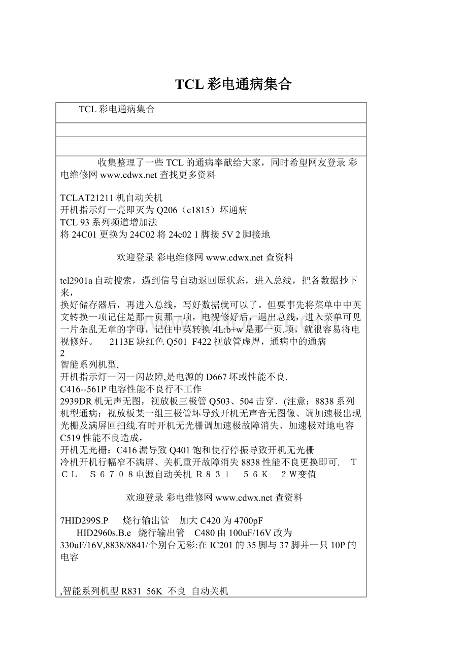 TCL彩电通病集合.docx