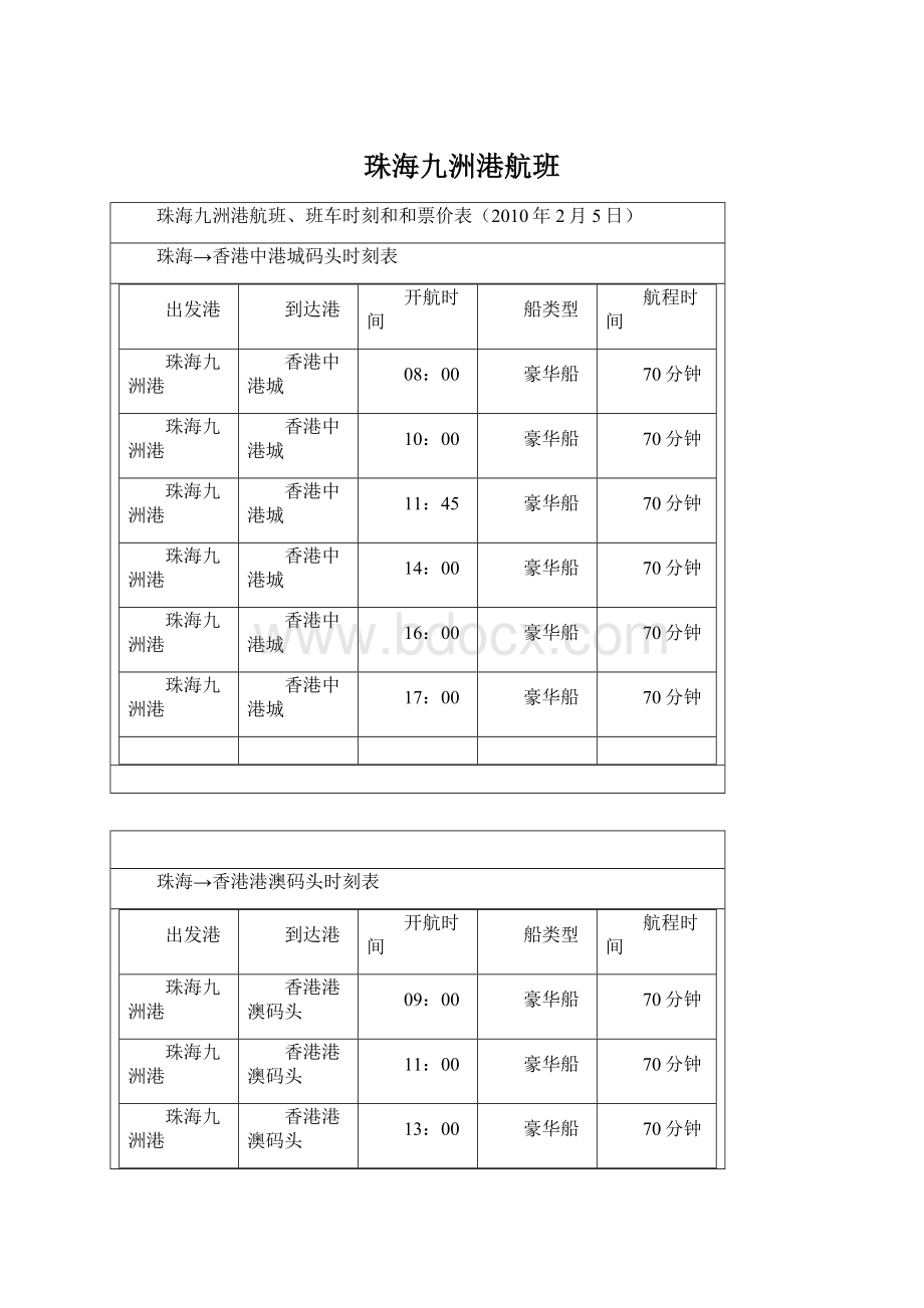 珠海九洲港航班Word文件下载.docx