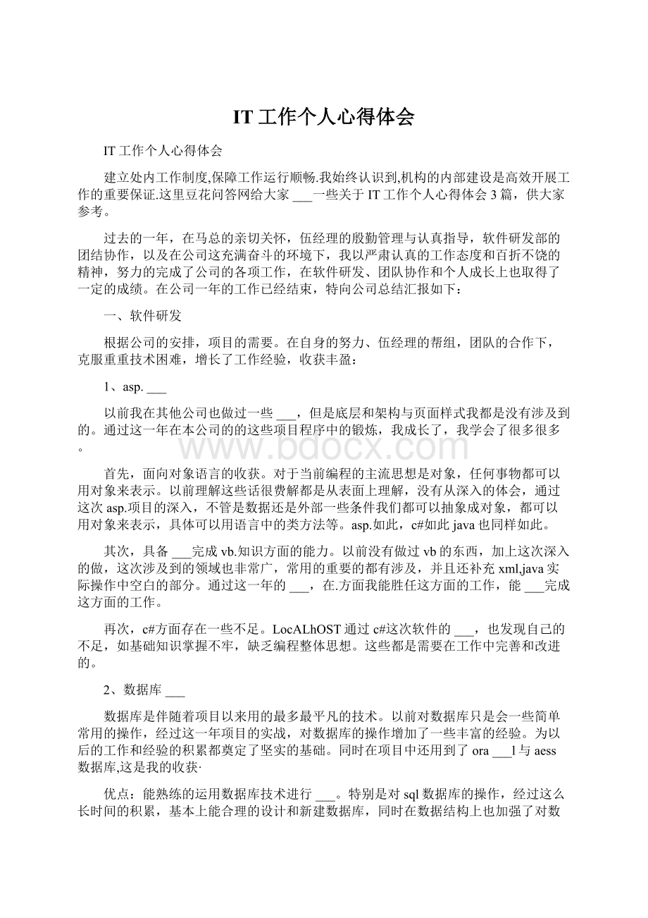 IT工作个人心得体会文档格式.docx_第1页