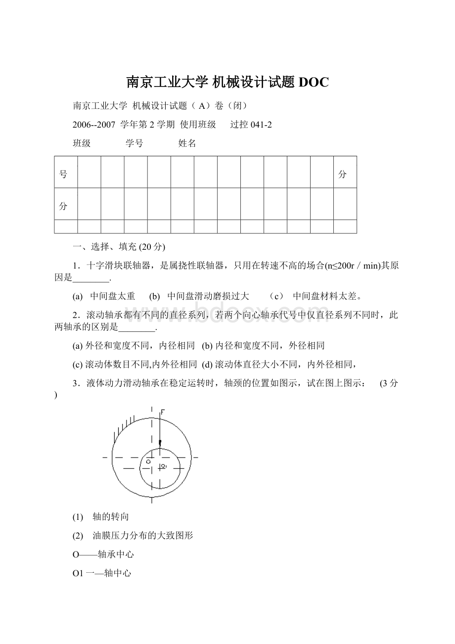 南京工业大学 机械设计试题DOCWord文档下载推荐.docx_第1页