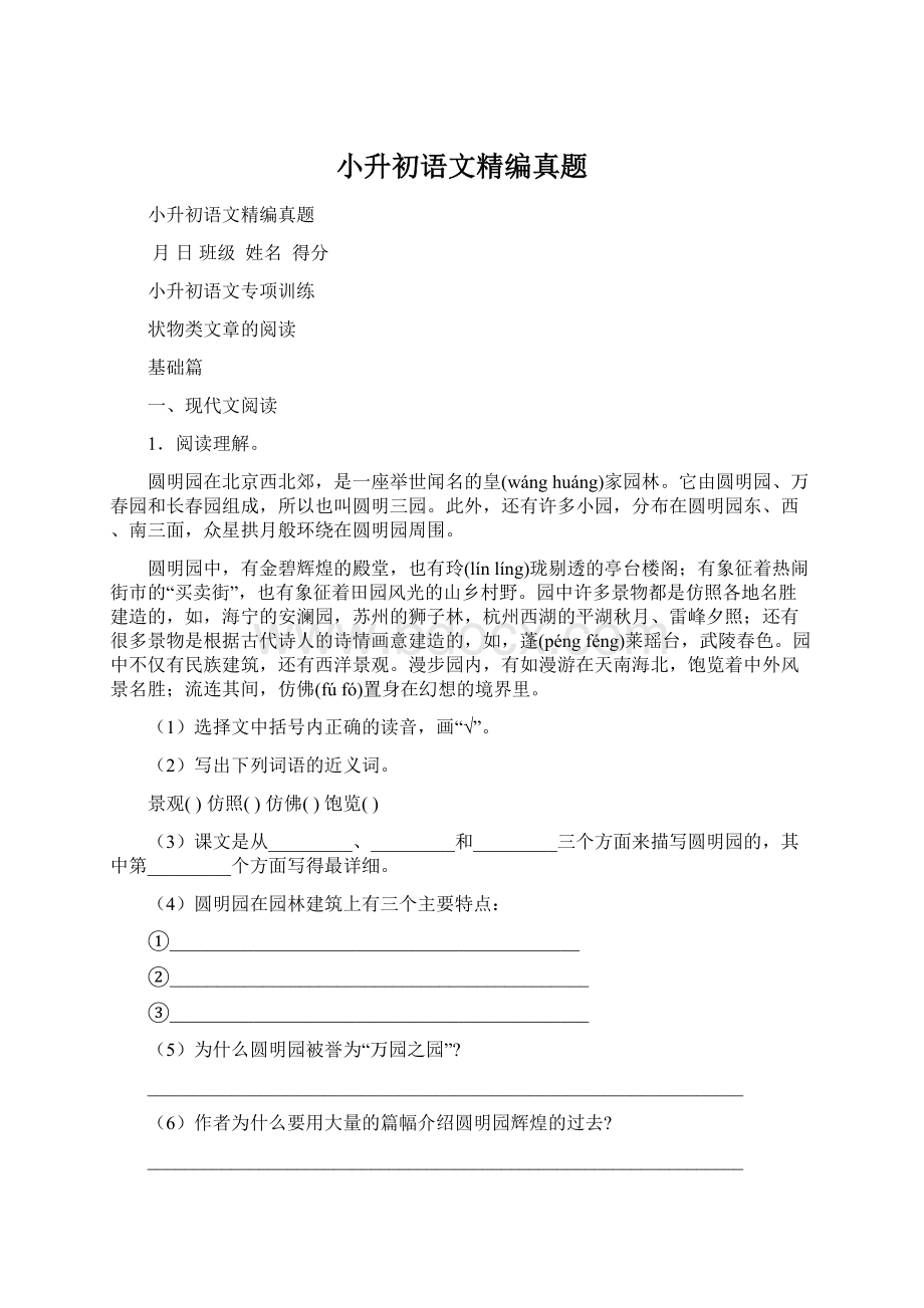 小升初语文精编真题.docx_第1页