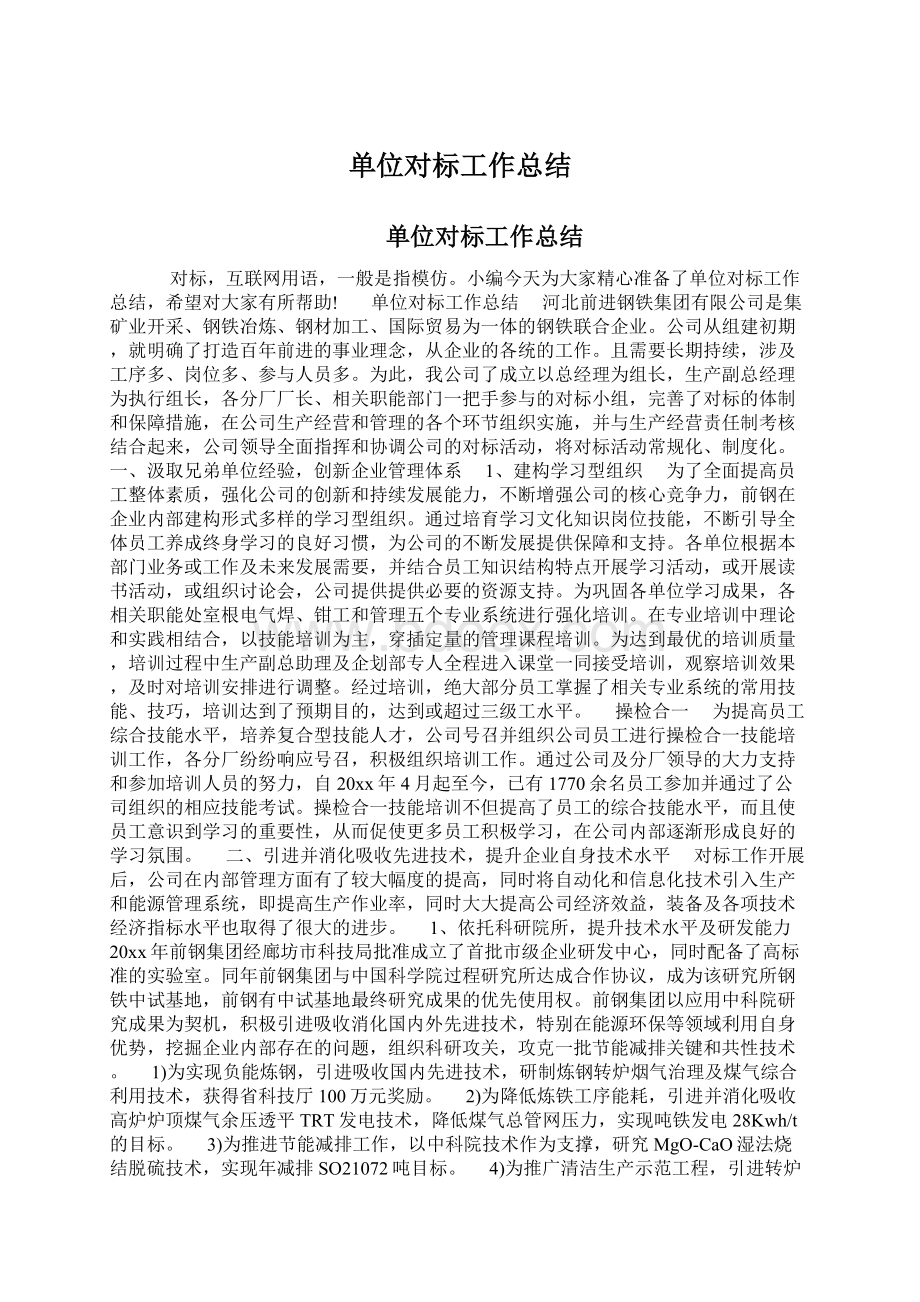 单位对标工作总结Word文档格式.docx